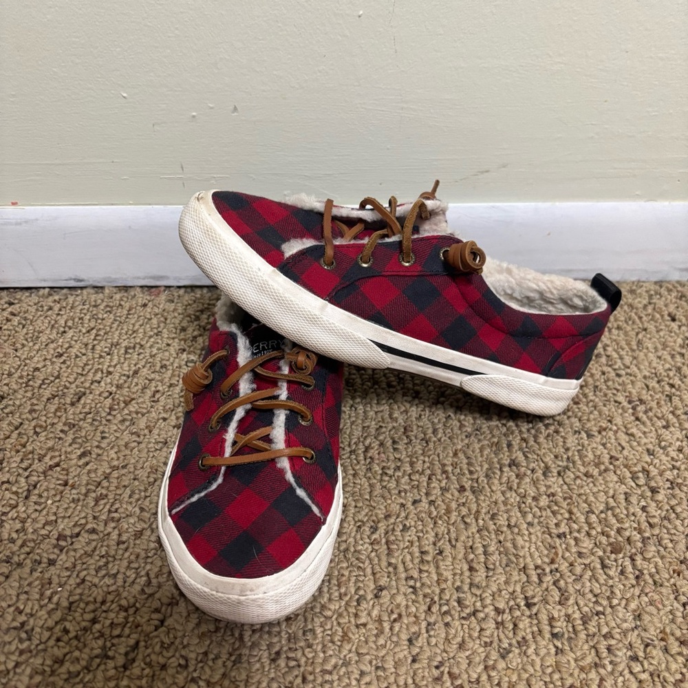 Sperry Red and Black Plaid Sneakers